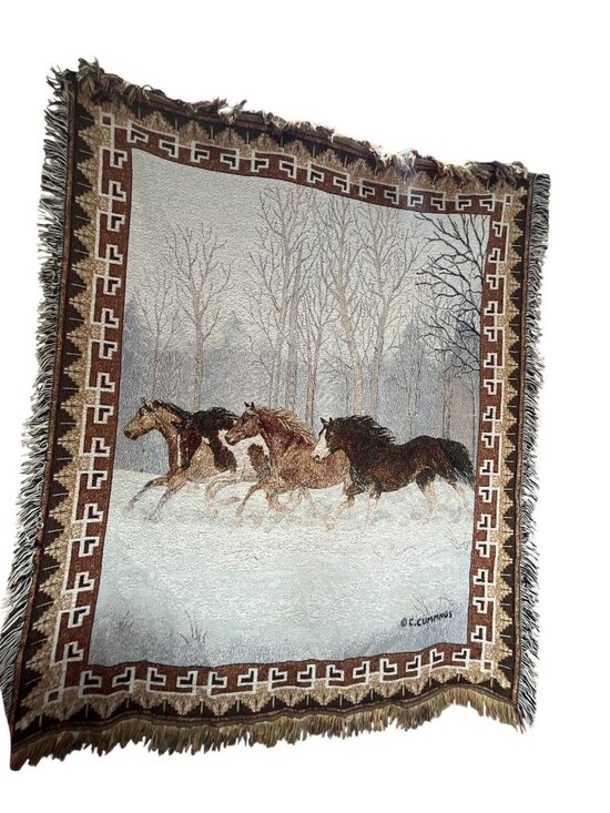 C. Cummings Other - Wild Horses Woven Throw Blanket By C. Cummings 55" x 47" With Multicolor Fringe